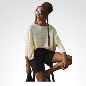 Pilcro knit oversized drop shoulder sweater M cream chunky boxy pullover boho